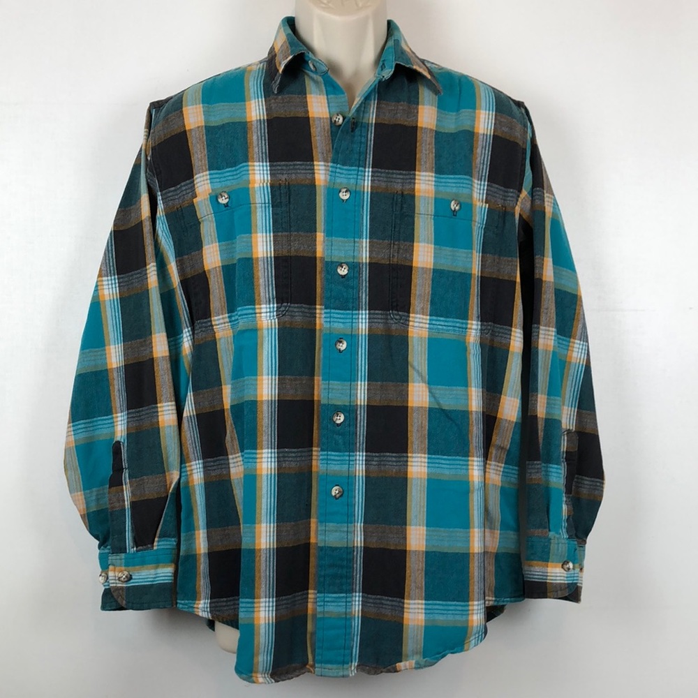 St. John’s Bay Men’s Size Medium Flannel Shirt 2 Front Pockets Green Bla…
